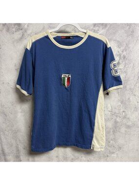 Vintage Bongo Mens Italia T Shirt Blue Short Sleeve Embroidered 2XL